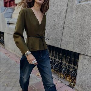 Zara olive belted cardigan jacket size small